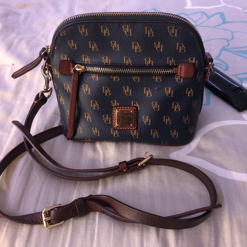 Dooney & Bourke Navy and Gold Logo Satchel